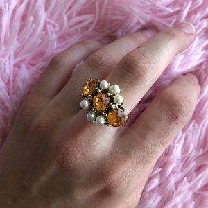 Yellow Triad Stone Ring-Pearls